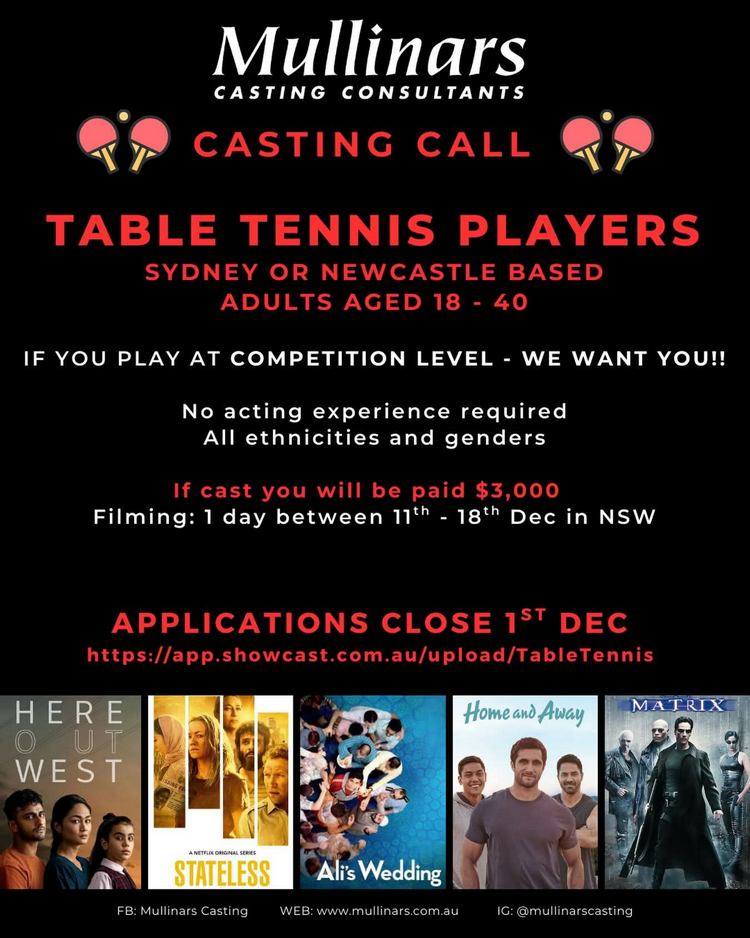 2025 - Looking for Table Tennis Player for TVC casting